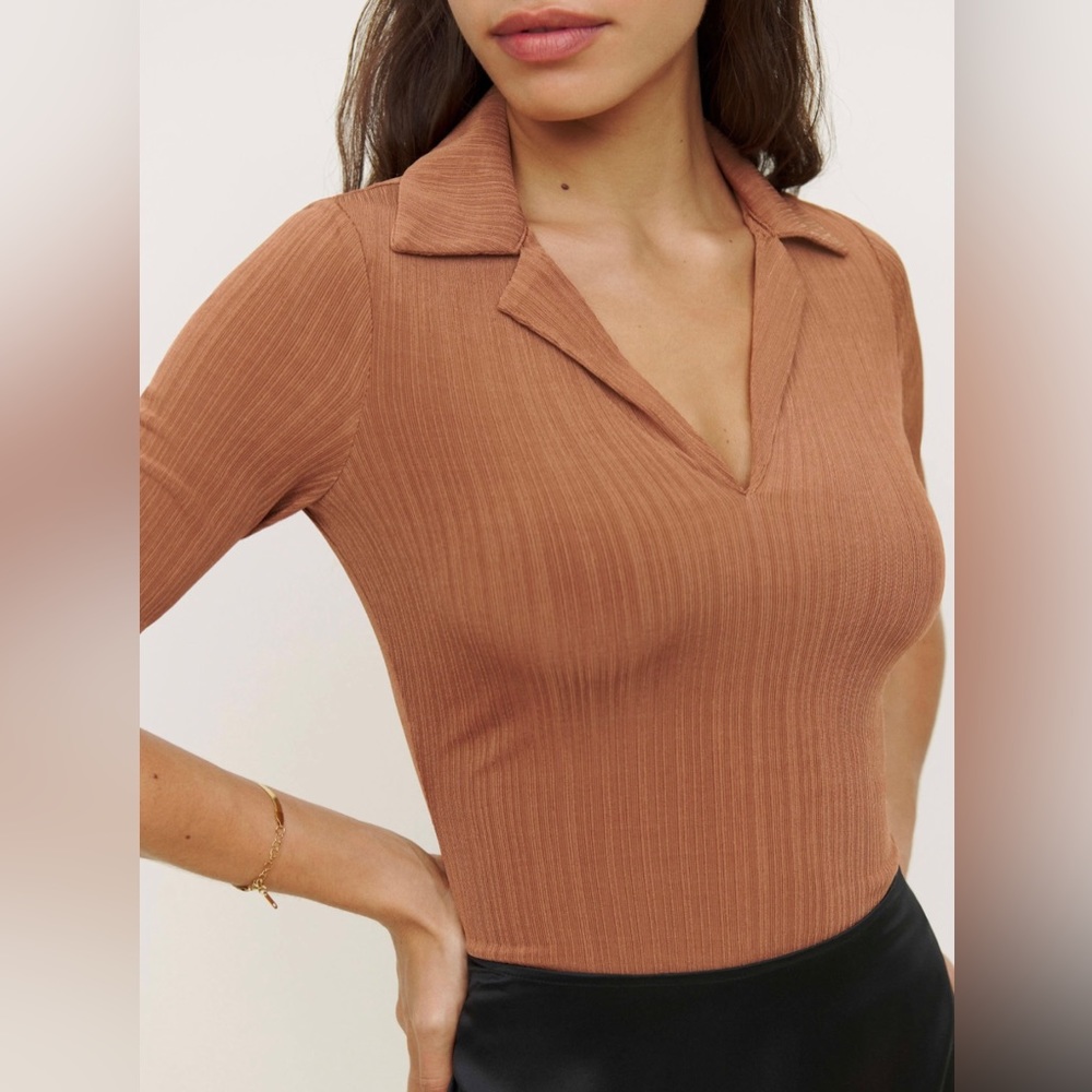 Reformation | Thomas Caramel Ribbed Collared Top